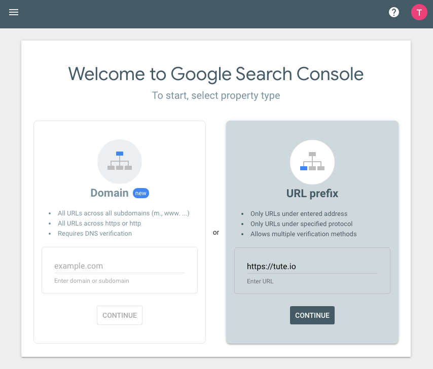 Create a Google Search Console Property